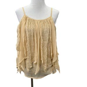 Myth NYC Boho Fairy Top Tank size S Beige Flyaway Layers Coastal Cowgirl